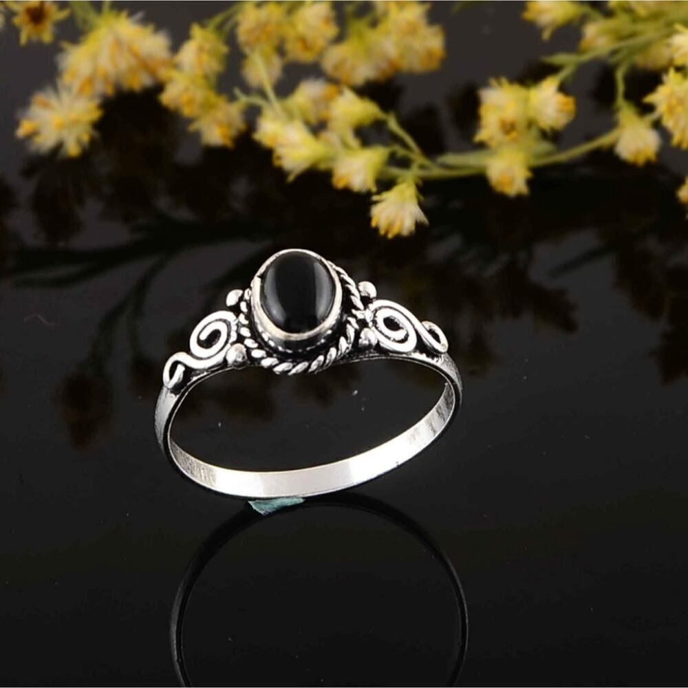 Black Obsidian Ring Everyday Silver Women Jewelry Perfect Gift - Picture 7 of 7